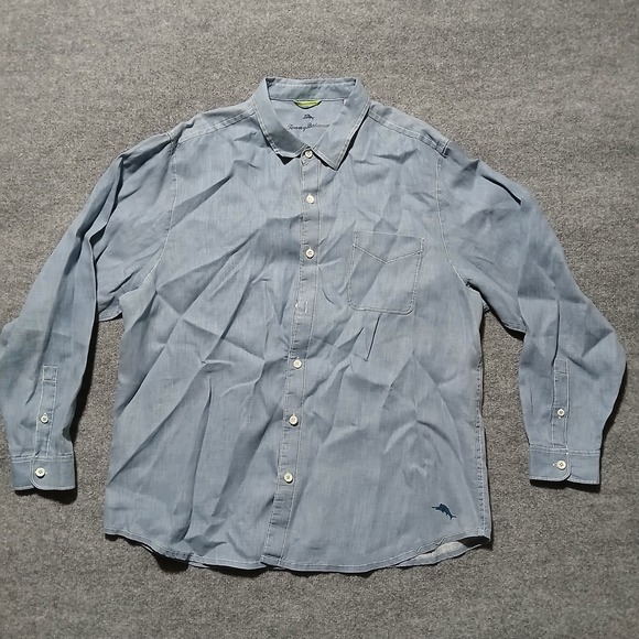 Tommy Bahama Shirt Mens 2XL Blue Chambray Button Up Long Sleeve Casual Dolphin - Picture 1 of 5
